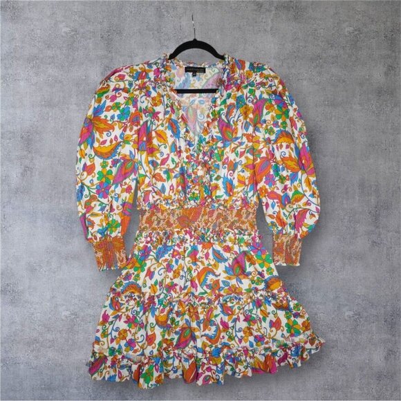 House of Harlow 1960 Nicole Richie Boho Paisley Mini Dress Medium Colorful Puff - Picture 3 of 16
